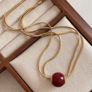 Fashionable Double-Layer Faux Pearl Necklace, Necklace, color:Red|size:One-size, catalog Noracora shop