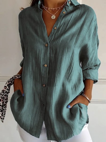 Shirt Collar Loose Cotton Casual Shirt, Blouses, Lilicloth.com