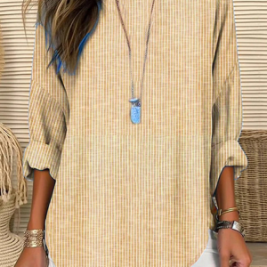 Crew Neck Long Sleeve Striped Regular Loose Blouse For Women, Blouses, color:Yellow|size:XXL, catalog Noracora shop