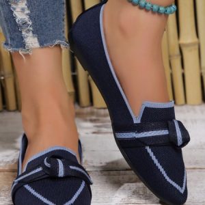 Casual Plain Slip On Flat Heel Shallow Shoes Bow, Flats/Loafers, color:Purplish blue|size:43, catalog Noracora shop