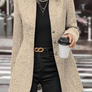 Women's Plain Buckle Regular Loose Jacket, Blazers, color:Khaki|size:XXL, catalog Noracora shop