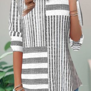 Casual Jersey Striped T-Shirt, Long sleeves, Lilicloth.com
