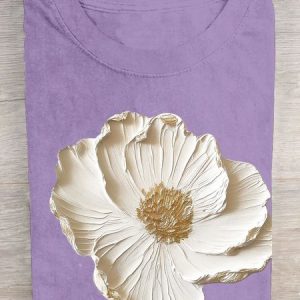 Casual Loose Floral Cotton T-Shirt, T-shirts, Lilicloth.com