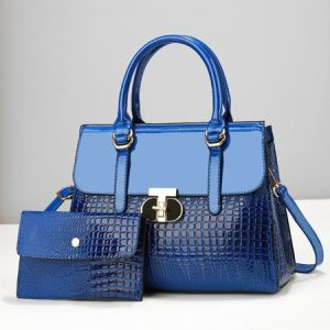 2pcs/set Large Capacity Crocodile Embossed Commuting Tote Bag with Coin Purse, Bags, color:Blue|size:One-size, Stylewe