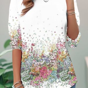 Women's Long Sleeve Tee T-shirt Spring/Fall Floral Jersey Crew Neck Daily Going Out Casual Top White, JustFashionNow Long sleeve tops, color:White|size:XXL,