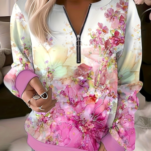Casual Crew Neck Floral Sweatshirt, Hoodies & Sweatshirts, color:Rose Red|size:5XL, catalog Noracora shop