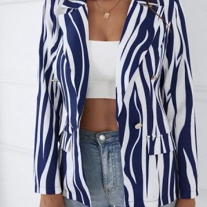 Women's Striped Regular Loose Blazer, Blazers, color:Blue|size:3XL, catalog Noracora shop