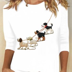 Dog Printed Casual T-Shirt, T-shirts, Lilicloth.com