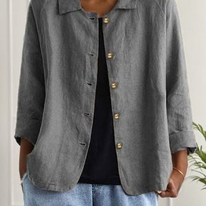 Women's Plain Shirt Jacket Buckle Regular Loose Kimono, Jackets, color:Gray|size:XXL, catalog Noracora shop