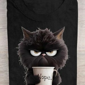 Loose Crew Neck Cat Casual T-Shirt, T-shirts, Lilicloth.com