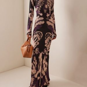 Tight Urban Abstract Jersey Dress, Maxi Dresses, color:Black-purple|size:XXL, Stylewe