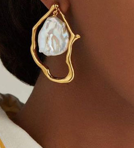 irregular pearl drop earrings, Earring, color:Silver|size:One-size, catalog Noracora shop