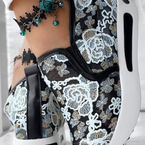Casual Floral Slip On Low Heel Slip On Embroidery, Sneakers&Athletic, color:Black|size:43, catalog Noracora shop