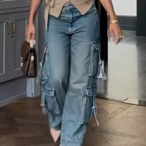 Denim Pocket Stitching Plain Regular Fit Urban Jeans, Jeans, color:Denim Blue|size:XXL, Stylewe