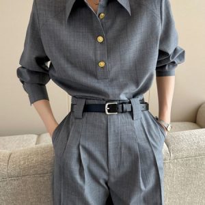 Urban Regular Fit Buttoned Shirt Collar Shirt, Blouses and Shirts, color:Gray|size:XXL, Stylewe