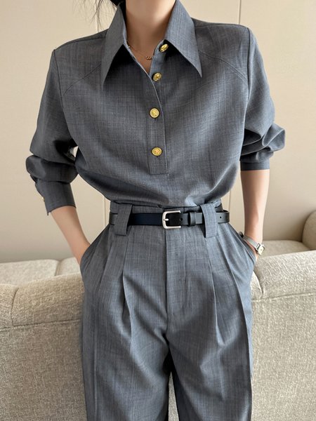 Urban Regular Fit Buttoned Shirt Collar Shirt, Blouses and Shirts, color:Gray|size:XXL, Stylewe