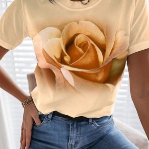 Jersey Casual Floral Loose T-Shirt, T-shirts, Lilicloth.com