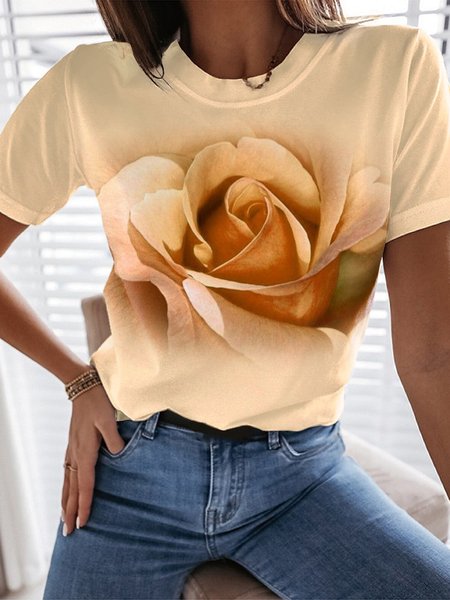 Jersey Casual Floral Loose T-Shirt, T-shirts, Lilicloth.com