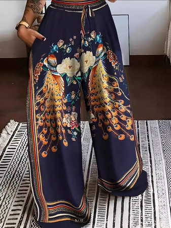 Women's Trousers Straight Pants Daily Going Out Casual Bird Spring/Fall Pants, JustFashionNow Pants, color:Deep Blue|size:XXL,