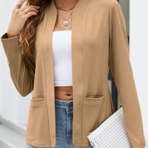 Loose Pocket Stitching Casual Jacket, JustFashionNow Blazers, color:Khaki|size:3XL,