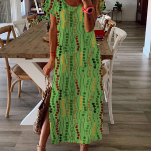 Women's Casual Knitted Shift crew neck Short Sleeve Dress, Maxi, color:Green|size:3XL, catalog Noracora shop