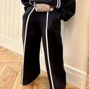 Casual Color Block Pocket Loose Pants, Pants, color:Black-white|size:XXL, Stylewe