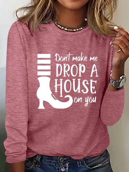 Halloween text letter printed casual long sleeved T-shirt, Long sleeves, Lilicloth.com