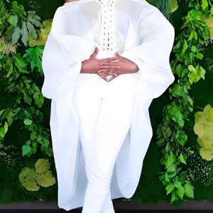 Elegant Loose Cold Shoulder Plain Blouse, Blouses and Shirts, color:White|size:XXL, Stylewe