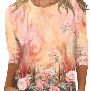 Casual Loose Ethnic Crew Neck T-Shirt, T-shirts, Lilicloth.com