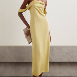 Women Plain Strapless Sleeveless Comfy Vacation Maxi Dress, Dresses, color:Yellow|size:L, catalog Noracora shop