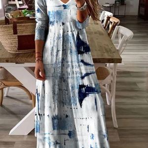 Women Floral Print Long Sleeve Comfy Casual Buckle Maxi Dress, Dresses, color:White|size:5XL, catalog Noracora shop