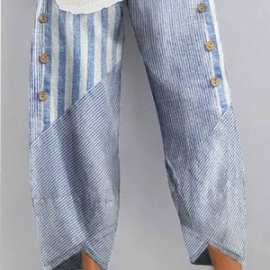 Casual Striped Ankle Pants Pant, Pants, color:Blue|size:XXL, catalog Noracora shop