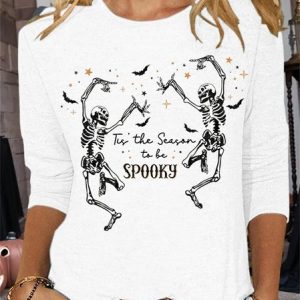 Casual Halloween Crew Neck Three Quarter Sleeve T-shirt, T-shirts, color:White|size:5XL, catalog Noracora shop