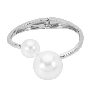 Elegant Asymmetrical Faux Pearl Cuff Bracelet, Bracelets, color:Silver|size:One-size, Stylewe