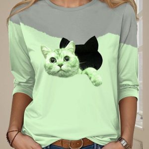 Casual Animal V Neck Short Sleeve T-shirt, T-shirts, color:Green|size:5XL, catalog Noracora shop