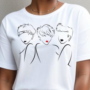 Casual Abstract Face Crew Neck Loose T-Shirt, Tees, color:White|size:XXL, Stylewe