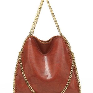 Minimalist Metal Chain Tote Bag Large Capacity Shoulder Bag, Bags, color:Brown|size:One-size, Stylewe