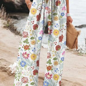 Casual Floral Long Elastic Waist Pant, Pants, color:Color4|size:3XL, catalog Noracora shop