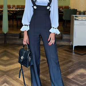 Regular Fit Elegant Pocket Stitching Bib Pants Pocket Stitching, Jumpsuits, color:Black|size:XXL, Stylewe