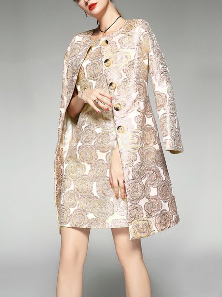 Floral Elegant Regular Sleeve Regular Fit Trench Coat, Trench Coats, color:As Picture|size:XXL, Stylewe