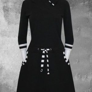 Striped Casual Long Sleeve Knitting Dress, Short, color:Black|size:5XL, catalog Noracora shop