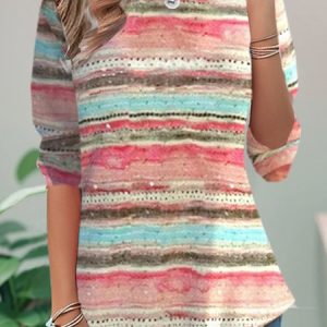 Casual Striped Crew Neck Long Sleeve T-shirt, T-shirts, color:Pink|size:XXL, catalog Noracora shop