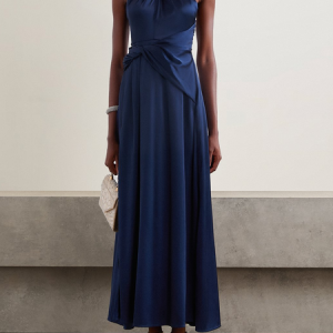 Women Plain Halter Sleeveless Comfy Vacation Ruched Maxi Dress, Dresses, color:Blue|size:L, catalog Noracora shop