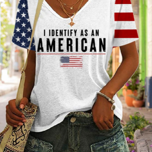Women's Short Sleeve Tee T-shirt Summer Independence Day (Flag) V Neck Daily Going Out Casual Top White, JustFashionNow T-Shirts, color:White|size:XL,