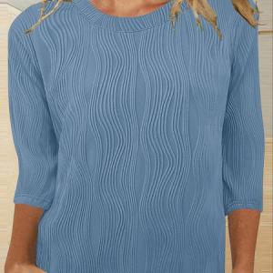 Casual Plain Crew Neck Three Quarter Sleeve T-shirt, T-shirts, color:Blue|size:XXL, catalog Noracora shop