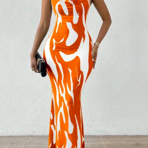 High Elasticity Abstract Elegant Others Tight Sleeveless Maxi Dress, Maxi Dresses, color:As Picture|size:XXL, Stylewe