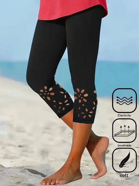Women's Elastic Waist H-Line Legging Daily Going Out Pants Casual Hollow Out Plain Summer Pants, JustFashionNow Leggings, color:Black|size:XXL,