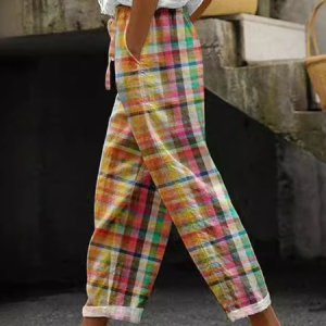 Women Casual Plaid Loose Long Pants, Pants, color:Multicolor|size:3XL, catalog Noracora shop