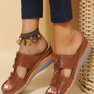 Casual Plain Slip On Flat Heel Slide Sandals, Women shoes, color:Yellow Brown|size:43, catalog Noracora shop