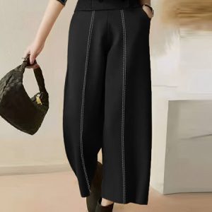 Urban Loose Color Block Straight Pants, Pants, color:Black|size:XXL, Stylewe